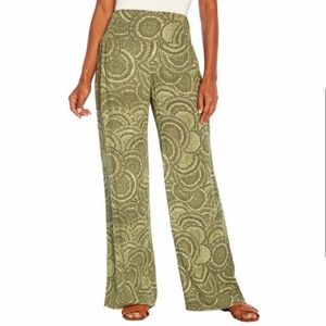 Three Dots 100% Rayon Green Geometric Circle Print Pull On‎ Pants Small